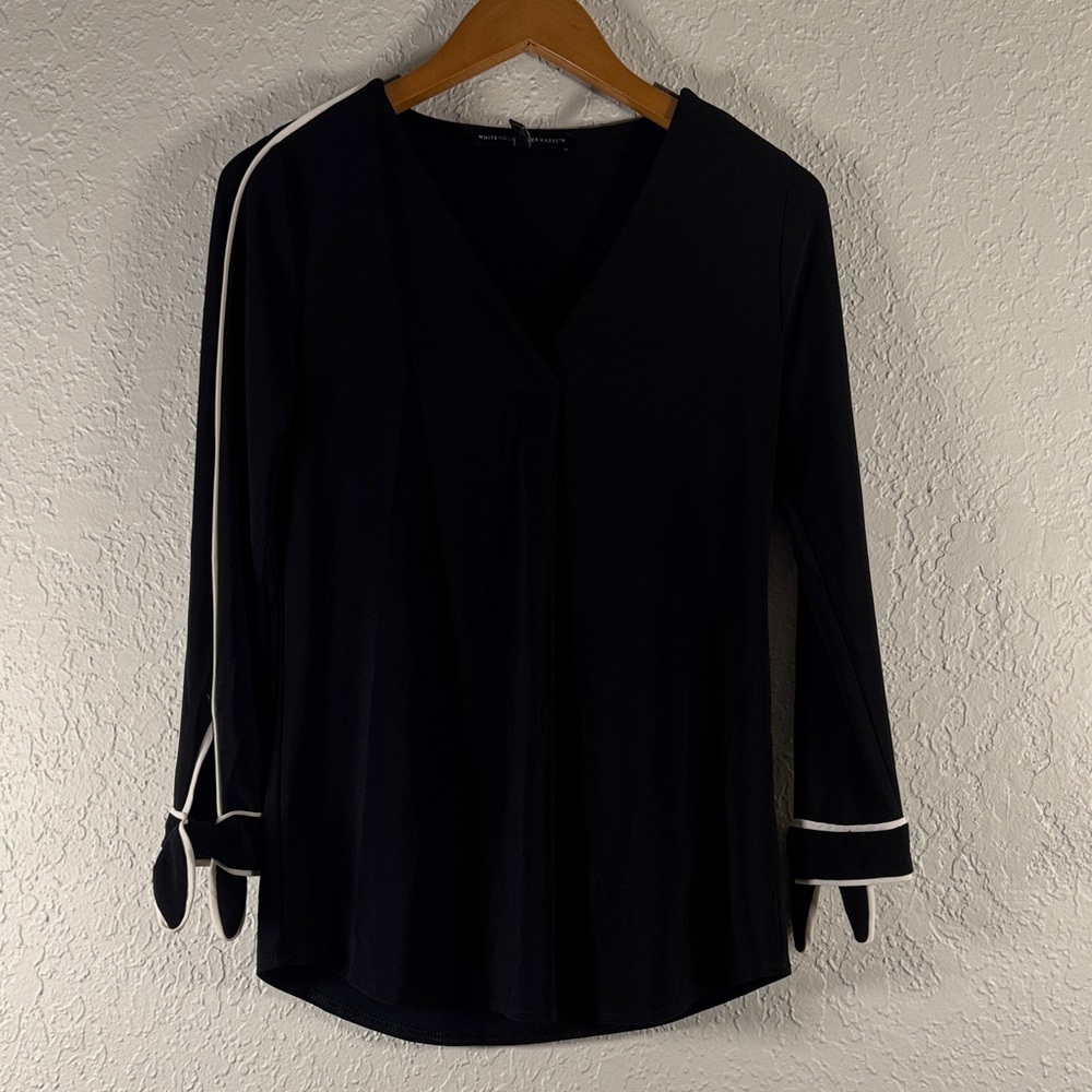 White House Black Market Black Blouse with White Trim